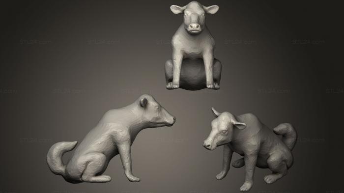 Статуэтки животных (Собака с коровьей мордой, STKJ_0842) 3D модель для ЧПУ станка